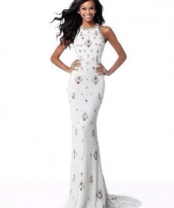 Sherri Hill - 51661 Beaded Halter Trumpet Dress With Train