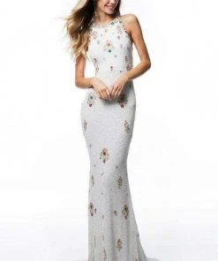 Sherri Hill - 51661 Beaded Halter Trumpet Dress With Train