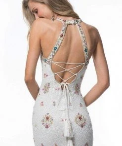 Sherri Hill - 51661 Beaded Halter Trumpet Dress With Train