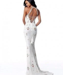 Sherri Hill - 51661 Beaded Halter Trumpet Dress With Train