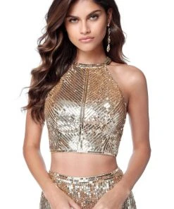 Sherri Hill - 51662 Two Piece Beaded Halter High Slit Dress 12 Sherri Hill - 51662 Two Piece Beaded Halter High Slit Dress