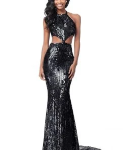 Sherri Hill - 51663 Long Sequined Halter Trumpet Dress
