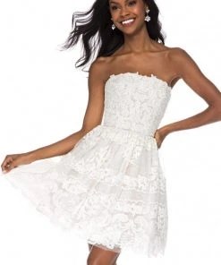 Sherri Hill - 51668 Strapless Short Lace A-line Cocktail Dress