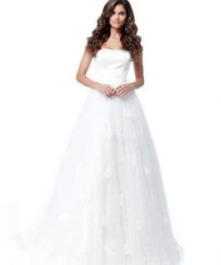 Sherri Hill - 51672 Strapless Floral Appliqued Glitter A Line Dress