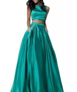 Sherri Hill - 51673 Two Piece Satin Bateau Beaded Ballgown