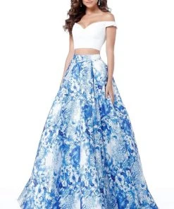 Sherri Hill - 51680 Two Piece Off-Shoulder Printed Ballgown