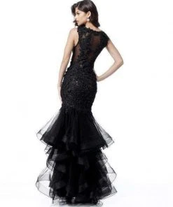 Sherri Hill - 51683 Lace Deep V-neck Ruffle Tulle Mermaid Dress 6 Sherri Hill - 51683 Lace Deep V-neck Ruffle Tulle Mermaid Dress