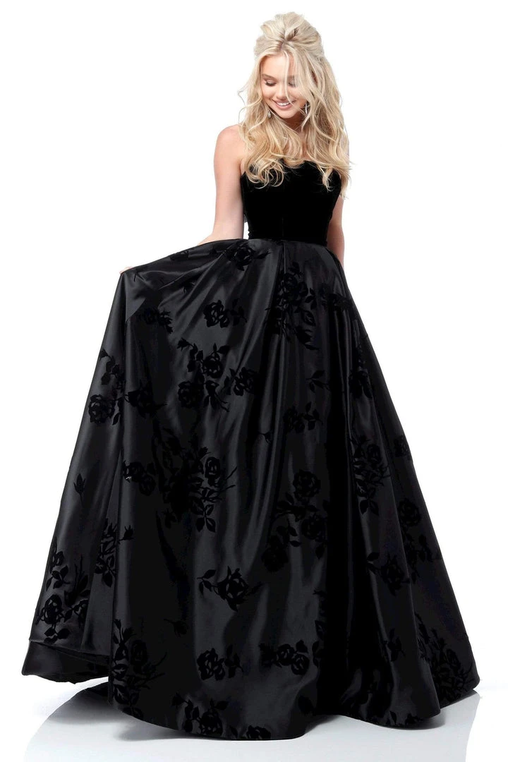 Sherri Hill - 51685 Strapless Velvet Floral Detailed Ballgown 5 Sherri Hill - 51685 Strapless Velvet Floral Detailed Ballgown