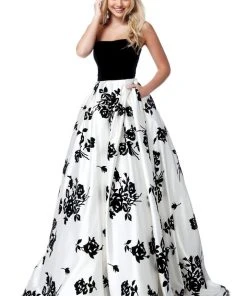 Sherri Hill - 51685 Strapless Velvet Floral Detailed Ballgown