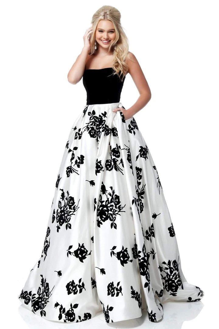 Sherri Hill - 51685 Strapless Velvet Floral Detailed Ballgown 3 Sherri Hill - 51685 Strapless Velvet Floral Detailed Ballgown