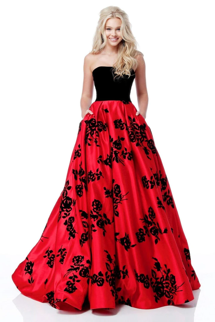 Sherri Hill - 51685 Strapless Velvet Floral Detailed Ballgown 6 Sherri Hill - 51685 Strapless Velvet Floral Detailed Ballgown