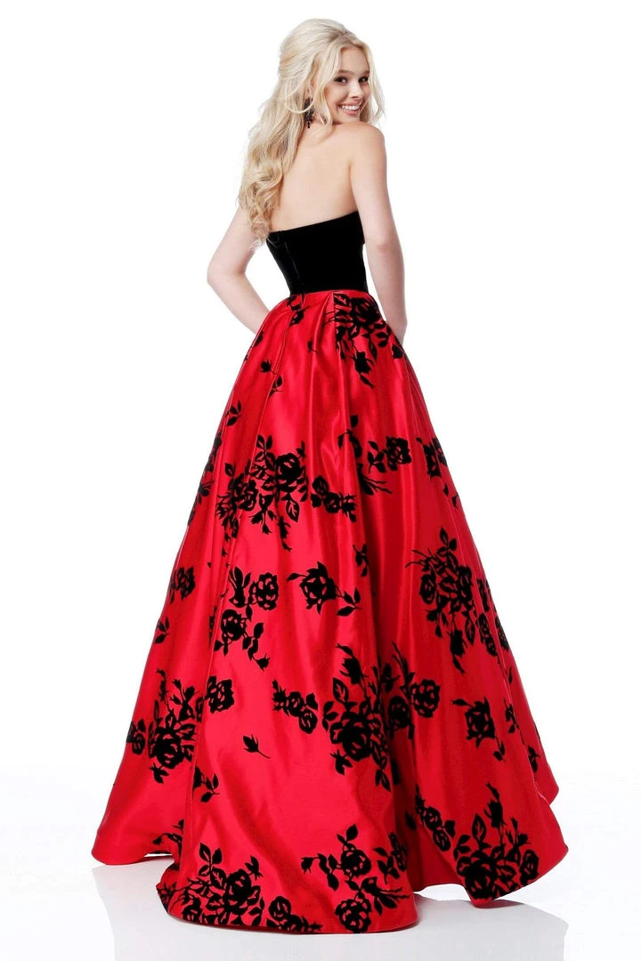 Sherri Hill - 51685 Strapless Velvet Floral Detailed Ballgown 7 Sherri Hill - 51685 Strapless Velvet Floral Detailed Ballgown