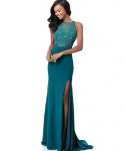 Sherri Hill - 51686 Beaded High Halter Jersey Fitted Dress
