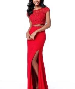 Sherri Hill - 51691 Two Piece Beaded Cap Sleeve Fitted Dress