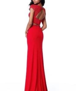 Sherri Hill - 51691 Two Piece Beaded Cap Sleeve Fitted Dress