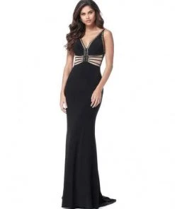 Sherri Hill - 51696 V-neck Jersey Sheath Dress With Cutouts