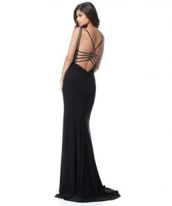 Sherri Hill - 51696 V-neck Jersey Sheath Dress With Cutouts