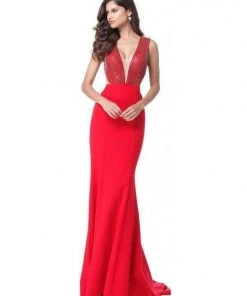 Sherri Hill - 51699 Beaded Plunging V-Neck Sheath Dress