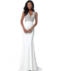 Sherri Hill - 51699 Beaded Plunging V-Neck Sheath Dress