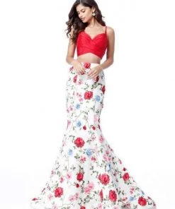 Sherri Hill - 51710 Two Piece Ruched Taffeta Floral Print Mermaid Gown