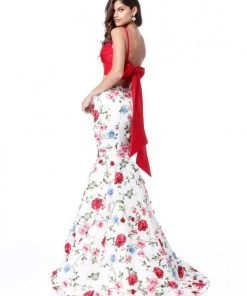 Sherri Hill - 51710 Two Piece Ruched Taffeta Floral Print Mermaid Gown