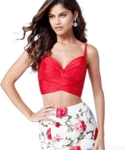Sherri Hill - 51710 Two Piece Ruched Taffeta Floral Print Mermaid Gown