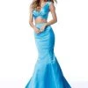 Sherri Hill - 51712 Knotted Crop Top Two-Piece Satin Mermaid Gown
