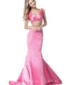 Sherri Hill - 51712 Knotted Crop Top Two-Piece Satin Mermaid Gown 14 Sherri Hill - 51712 Knotted Crop Top Two-Piece Satin Mermaid Gown