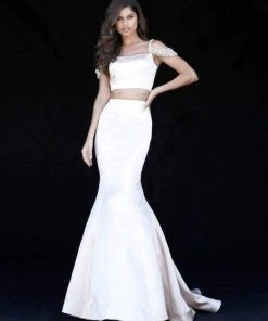 Sherri Hill - 51713 Beaded Off Shoulder Sleeve Two Piece Mermaid Gown