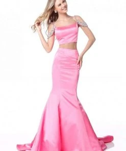 Sherri Hill - 51713 Beaded Off Shoulder Sleeve Two Piece Mermaid Gown