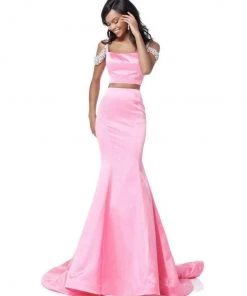 Sherri Hill - 51713 Beaded Off Shoulder Sleeve Two Piece Mermaid Gown