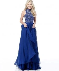 Sherri Hill - 51722 Beaded Cut-In Halter Chiffon Long Dress 8 Sherri Hill - 51722 Beaded Cut-In Halter Chiffon Long Dress