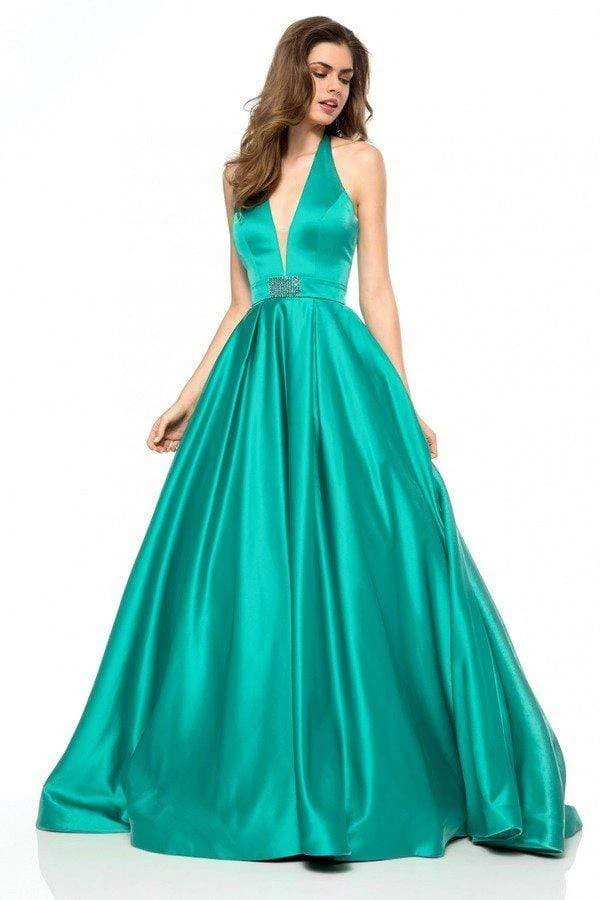 Sherri Hill - 51729 Deep V Neck Halter Bodice Satin Ballgown 3 Sherri Hill - 51729 Deep V Neck Halter Bodice Satin Ballgown