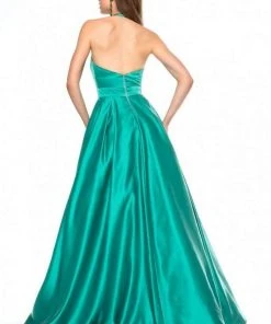 Sherri Hill - 51729 Deep V Neck Halter Bodice Satin Ballgown 10 Sherri Hill - 51729 Deep V Neck Halter Bodice Satin Ballgown