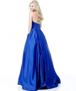 Sherri Hill - 51729 Deep V Neck Halter Bodice Satin Ballgown 14 Sherri Hill - 51729 Deep V Neck Halter Bodice Satin Ballgown