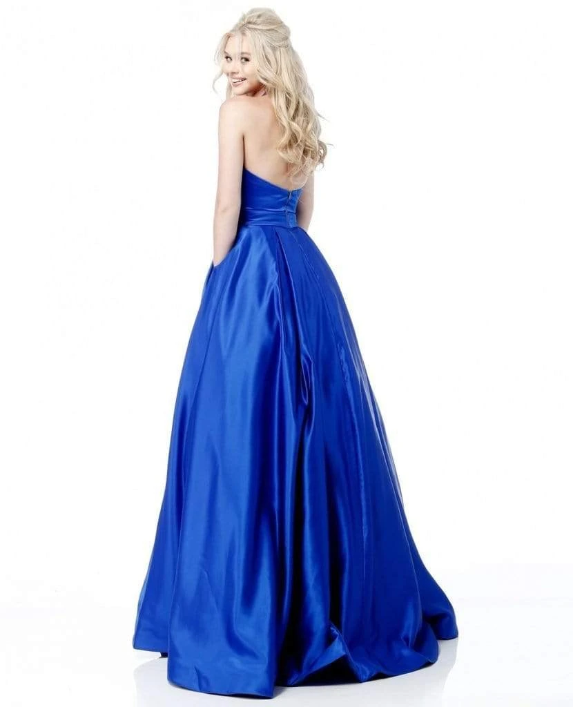 Sherri Hill - 51729 Deep V Neck Halter Bodice Satin Ballgown 8 Sherri Hill - 51729 Deep V Neck Halter Bodice Satin Ballgown