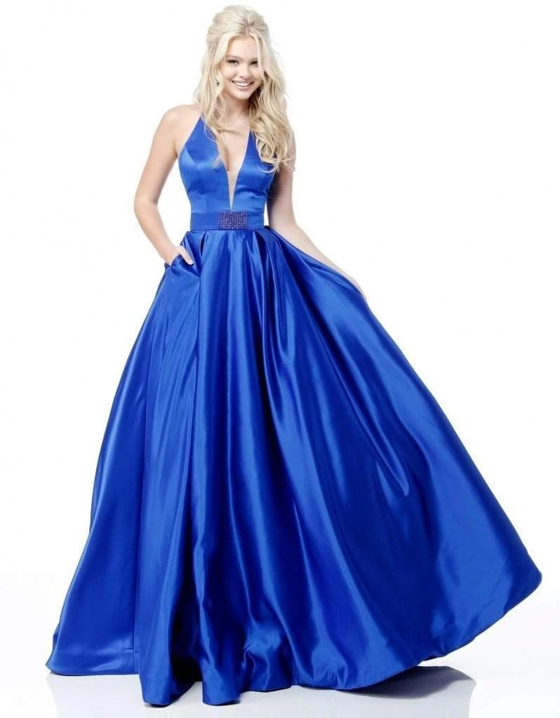 Sherri Hill - 51729 Deep V Neck Halter Bodice Satin Ballgown 9 Sherri Hill - 51729 Deep V Neck Halter Bodice Satin Ballgown