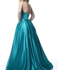 Sherri Hill - 51729 Deep V Neck Halter Bodice Satin Ballgown 12 Sherri Hill - 51729 Deep V Neck Halter Bodice Satin Ballgown
