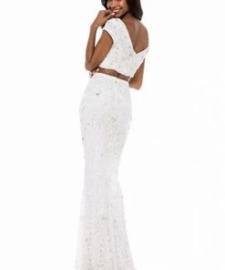 Sherri Hill - 51734 Two Piece Beaded Wide V-neck Fitted Dress