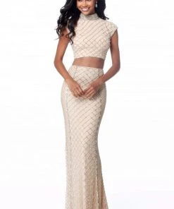 Sherri Hill - 51738 Two Piece Crisscross Beaded High Neck Dress