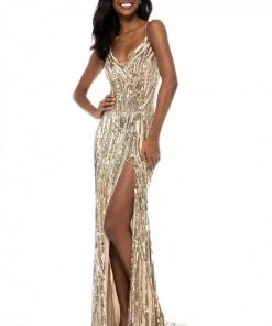 Sherri Hill - 51743 Beaded V-Neck Evening Dress With Slit 13 Sherri Hill - 51743 Beaded V-Neck Evening Dress With Slit
