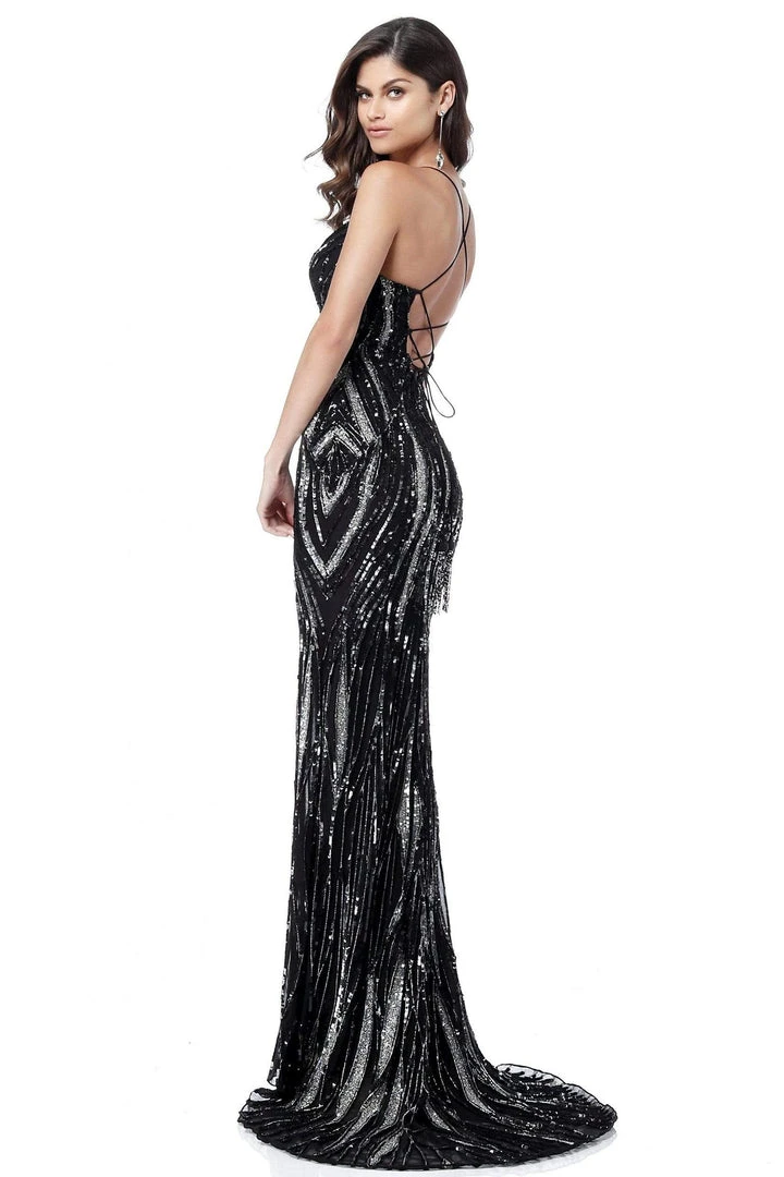 Sherri Hill - 51743 Beaded V-Neck Evening Dress With Slit 4 Sherri Hill - 51743 Beaded V-Neck Evening Dress With Slit