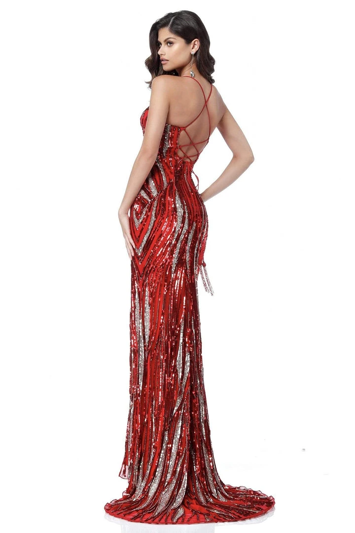 Sherri Hill - 51743 Beaded V-Neck Evening Dress With Slit 8 Sherri Hill - 51743 Beaded V-Neck Evening Dress With Slit