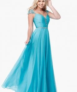 Sherri Hill - 51744 Beaded Cap Sleeve Ruched Bodice Dress