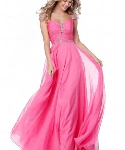 Sherri Hill - 51744 Beaded Cap Sleeve Ruched Bodice Dress