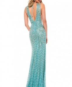 Sherri Hill - 51745 Beaded Deep V-neck Sheath Dress