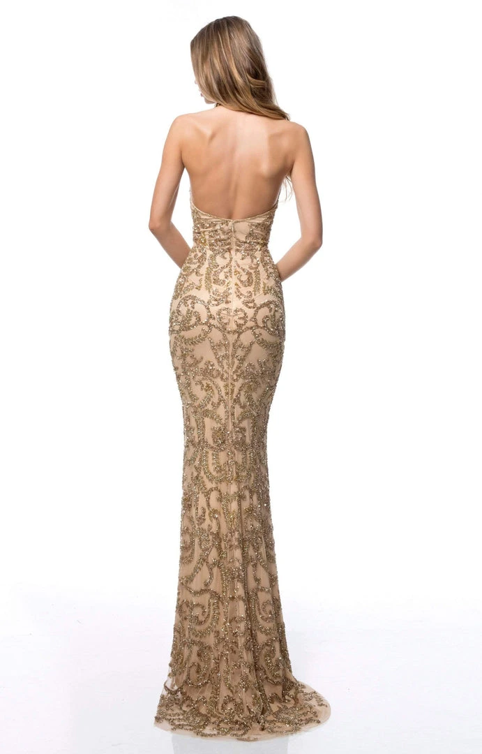 Sherri Hill - 51749 Beaded Deep Halter V-neck Trumpet Dress 4 Sherri Hill - 51749 Beaded Deep Halter V-neck Trumpet Dress