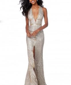 Sherri Hill - 51752 Beaded Plunging Halter V-Neck Dress