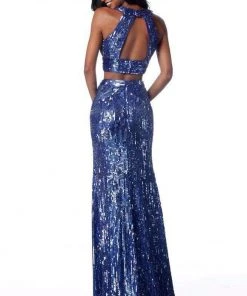 Sherri Hill - 51756 Two Piece Sequins Dress With Long Slit