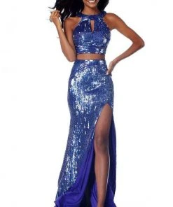 Sherri Hill - 51756 Two Piece Sequins Dress With Long Slit